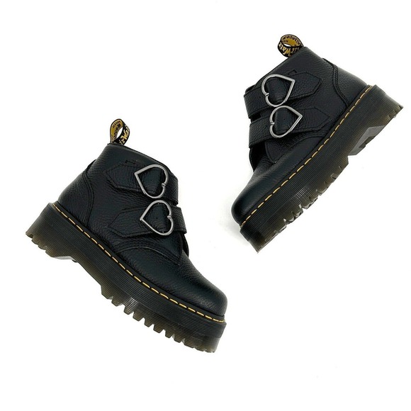 Dr. Martens Shoes - Dr Martens Devon Heart Chunky Leather Platform Boots Black Ladies US 7